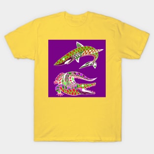 the shark and the crocodile ecopop pattern in the wild T-Shirt